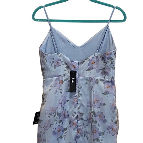 Lulus Pure Splendor Organza Trumpet Maxi Dress Womens Size M Light Blue Floral - Picture 7 of 12